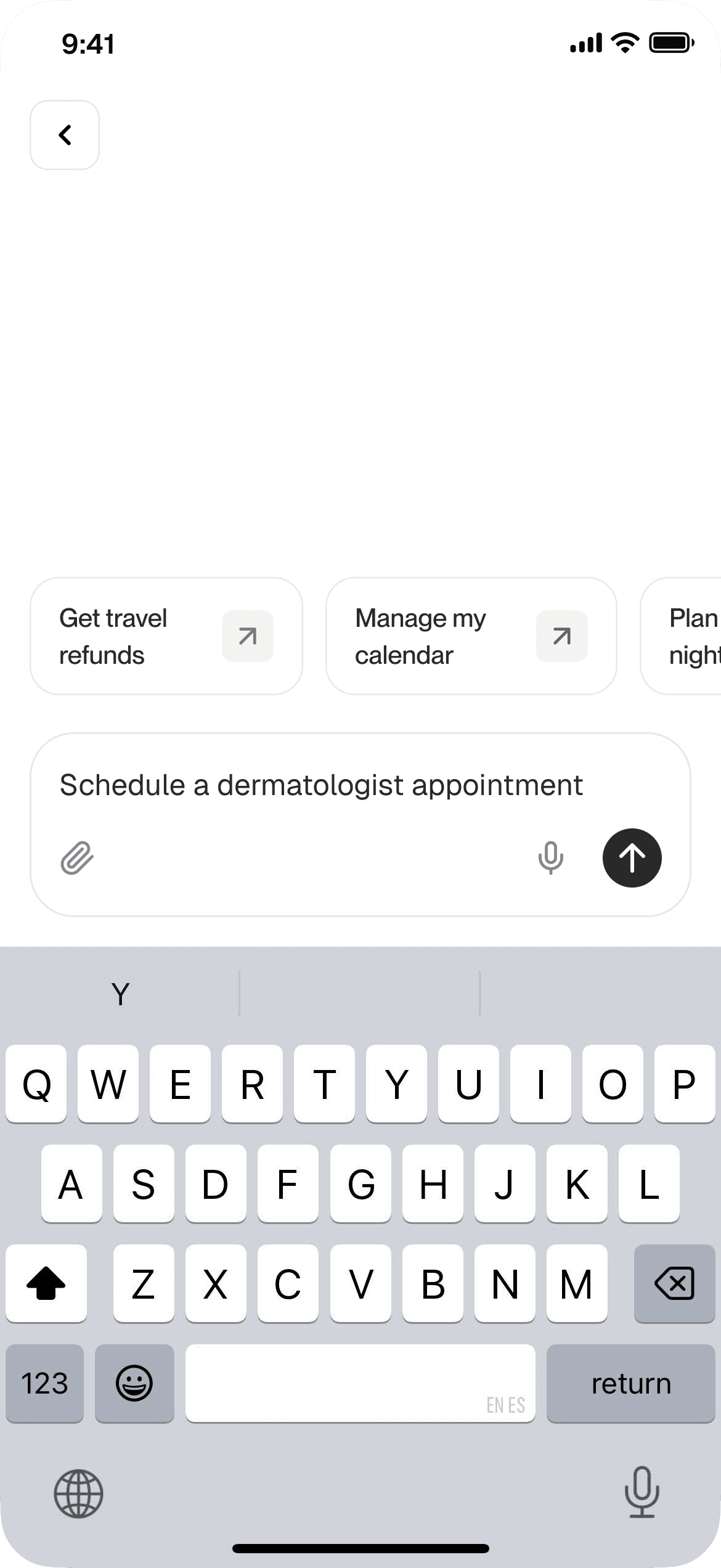 Duckbill app new task screen with keyboard showing a task request