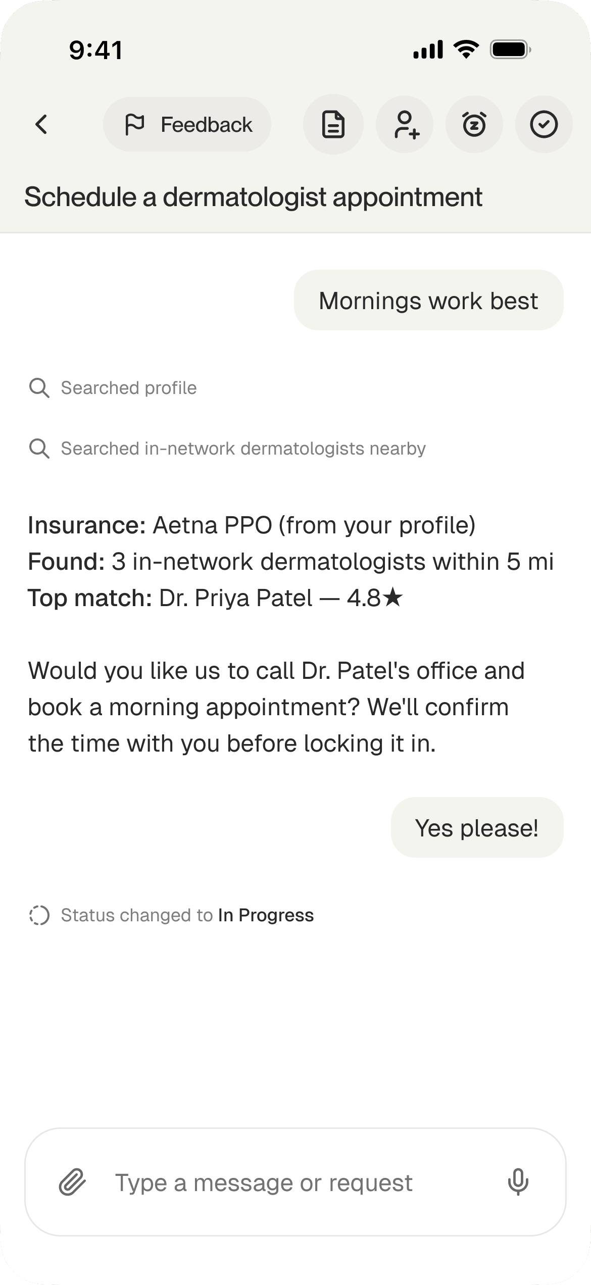 Duckbill app showing tasks in progress